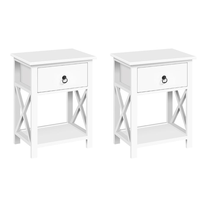 Set of 2 Milos Wooden White Bedside Tables | Sleek Nightstand Drawer Lamp Table