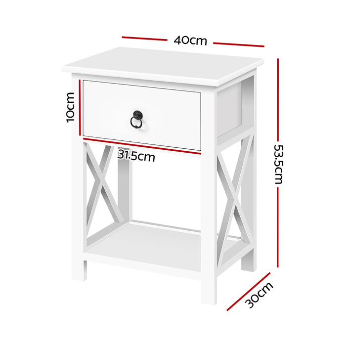 Set of 2 Milos Wooden White Bedside Tables | Sleek Nightstand Drawer Lamp Table