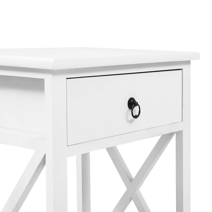 Set of 2 Milos Wooden White Bedside Tables | Sleek Nightstand Drawer Lamp Table