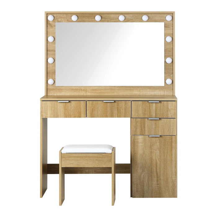 Venezza Large LED Mirror Dressing Table and Stool Set | 10 Light Level Adjustable Hollywood Light | Makeup Desk Storage Drawer | 3 Colours