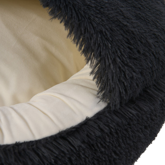 Faux Fur Hooded Round Pet Cave Charcoal