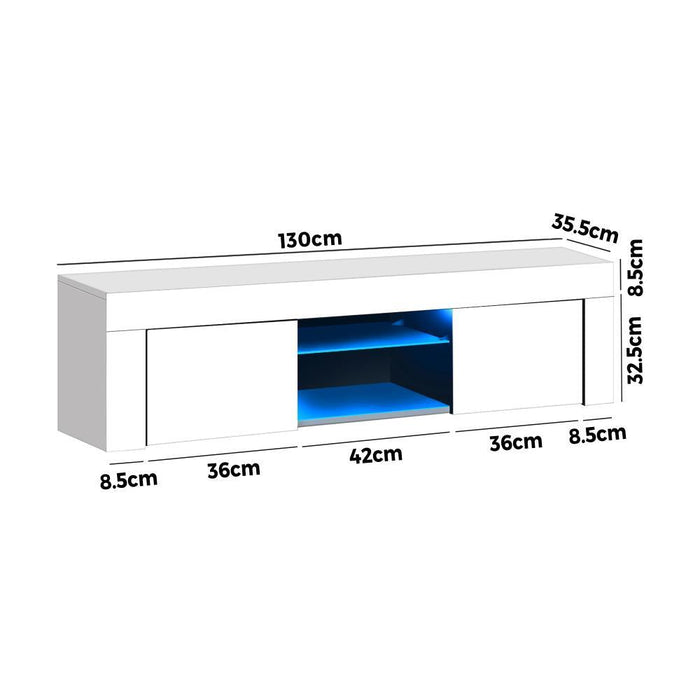 Sansi LED 16 Light TV Cabinet 130cm Entertainment Unit | Hi Gloss TV Unit Stand | 2 Colours