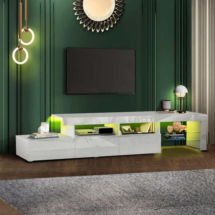 Hierro LED 16 Light TV Cabinet 220cm Entertainment Unit | Hi Gloss TV Unit Stand | 2 Colours