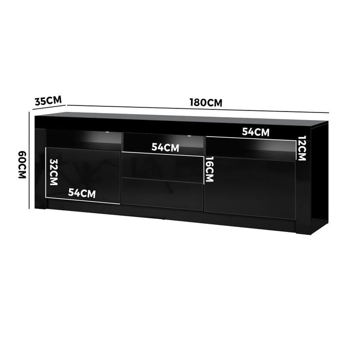 Neo Luxe LED 16 Light TV Cabinet 180cm Entertainment Unit | Hi Gloss TV Unit Stand with Multi Storage| 2 Colours