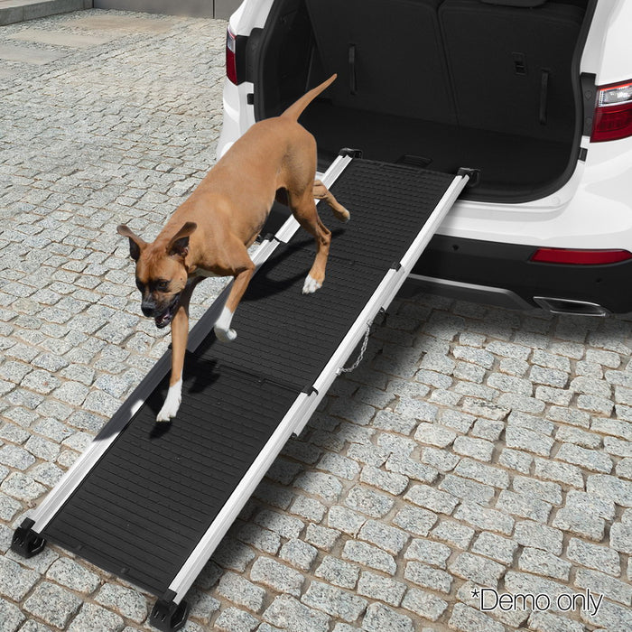 Pwzee 160cm Premium Silver Dog Ramp | Portable Dog Steps Pet Car Travel Ladder Aluminium