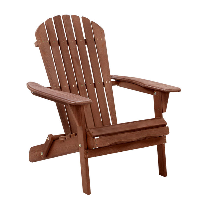 Breeze Wooden Beach Chair Adirondack Patio Lounge in Brown