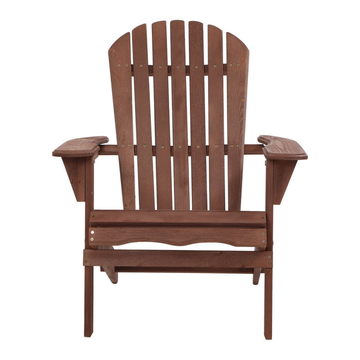 Breeze Wooden Beach Chair Adirondack Patio Lounge in Brown