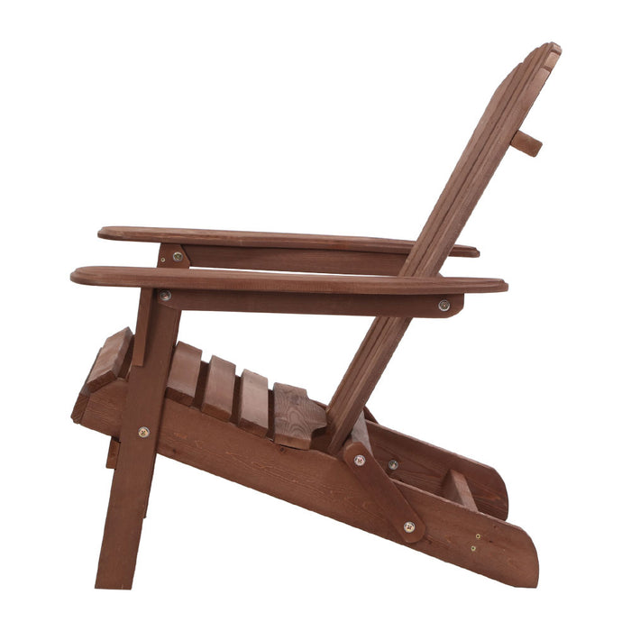 Breeze Wooden Beach Chair Adirondack Patio Lounge in Brown