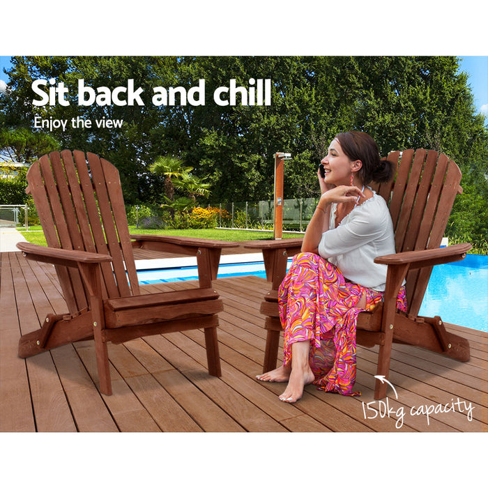 Breeze Wooden Beach Chair Adirondack Patio Lounge in Brown