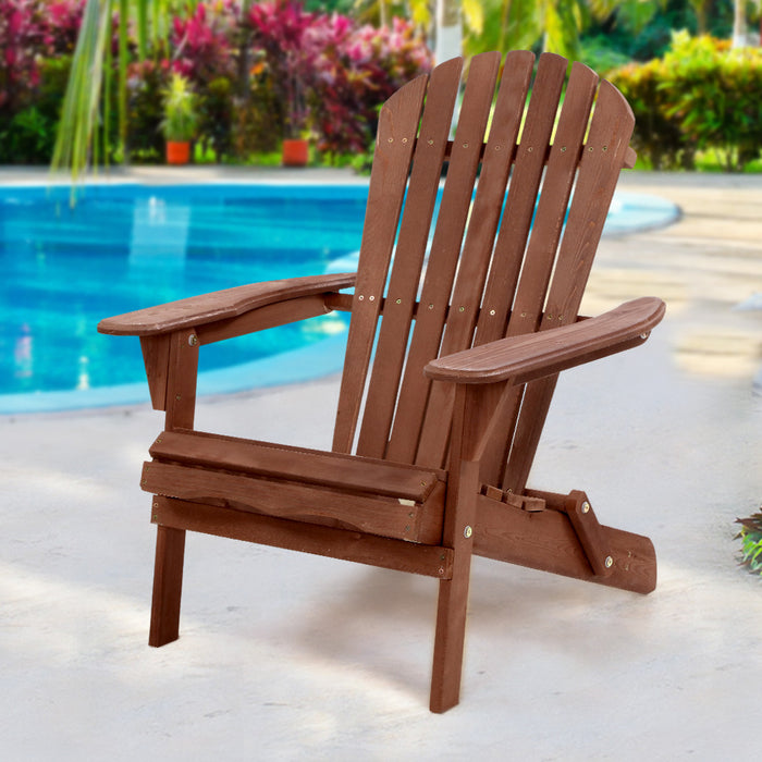 Breeze Wooden Beach Chair Adirondack Patio Lounge in Brown