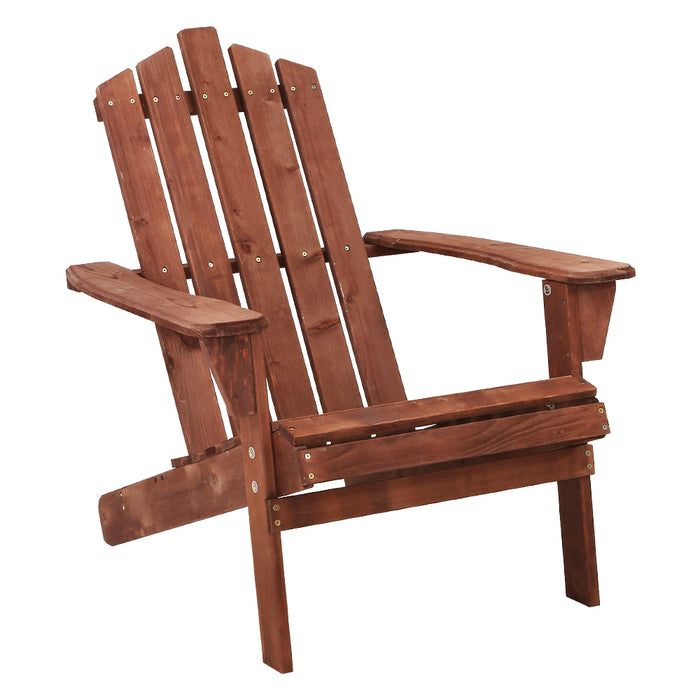 Breeze II Wooden Beach Chair Adirondack Patio Lounge in Brown