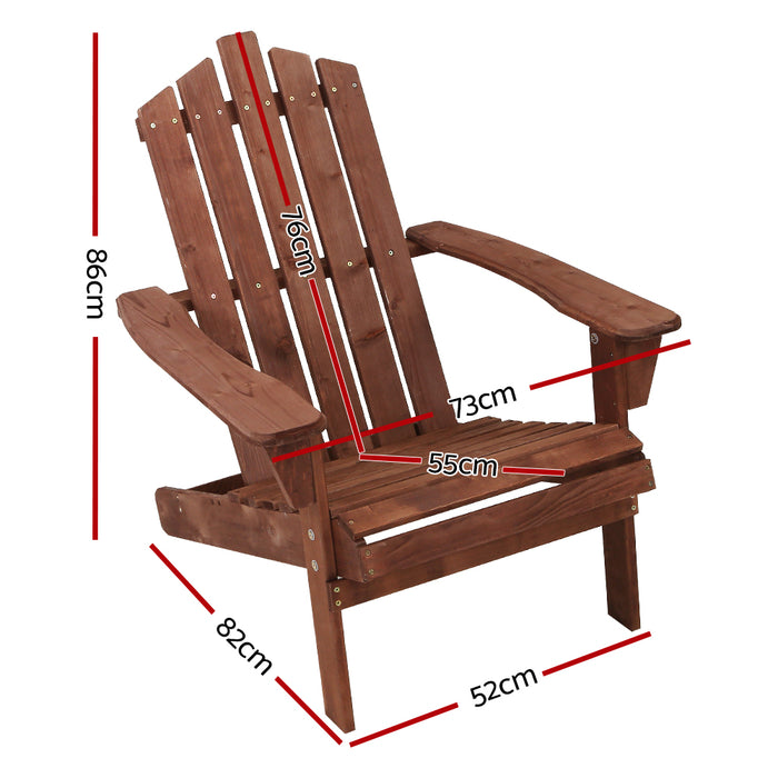 Breeze II Wooden Beach Chair Adirondack Patio Lounge in Brown