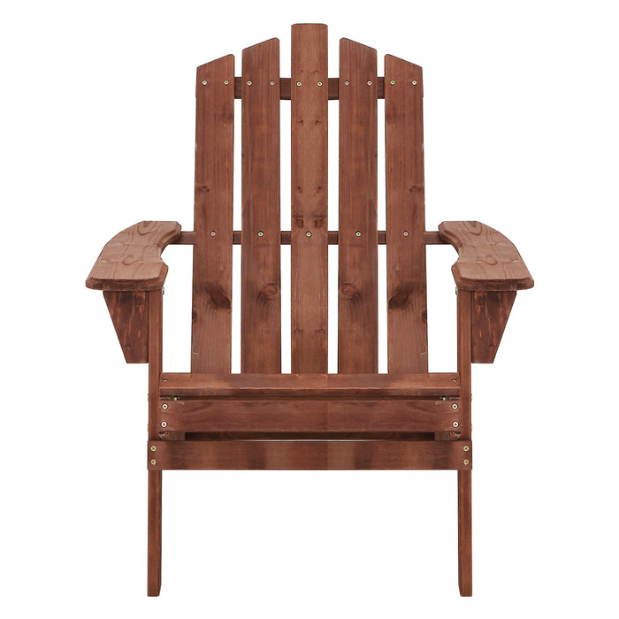 Breeze II Wooden Beach Chair Adirondack Patio Lounge in Brown