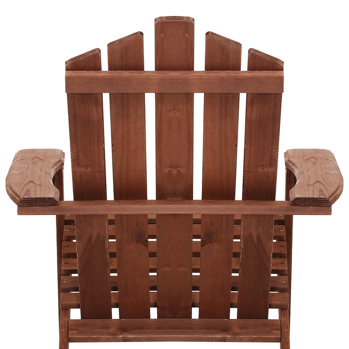 Breeze II Wooden Beach Chair Adirondack Patio Lounge in Brown