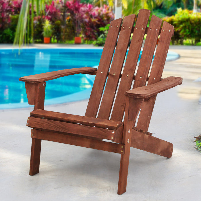 Breeze II Wooden Beach Chair Adirondack Patio Lounge in Brown