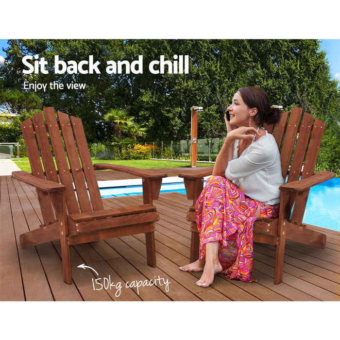 Breeze II Wooden Beach Chair Adirondack Patio Lounge in Brown