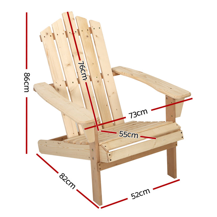 Breeze Wooden Beach Chair Adirondack Patio Lounge in Light Wood