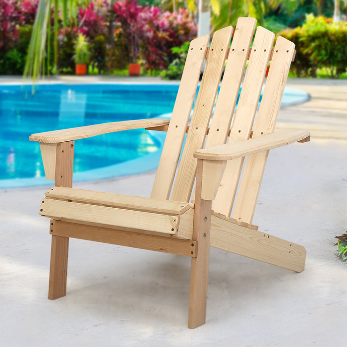 Breeze Wooden Beach Chair Adirondack Patio Lounge in Light Wood