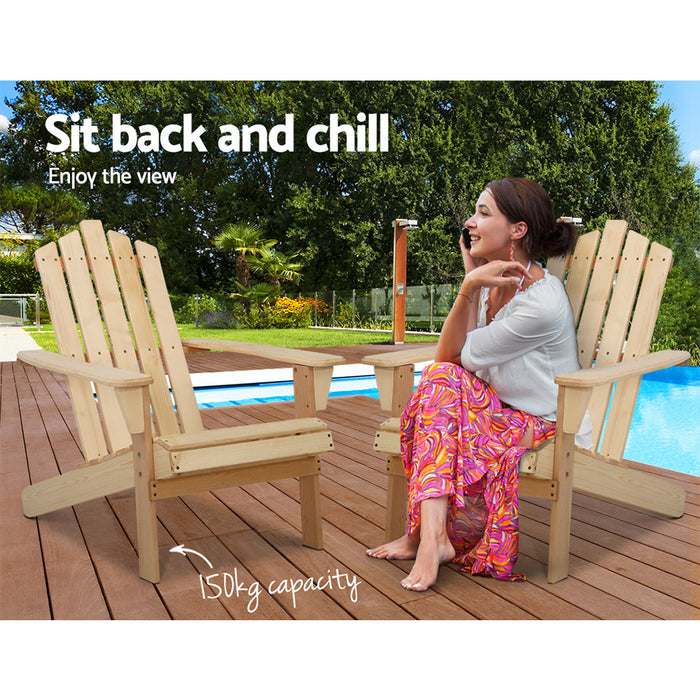 Breeze Wooden Beach Chair Adirondack Patio Lounge in Light Wood