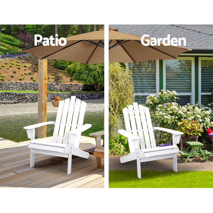 Breeze Wooden Beach Chair Adirondack Patio Lounge in White