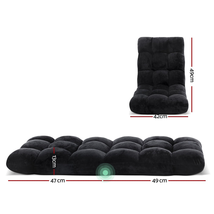 Nora 14 Position Adjustable Folding Floor Lounge Sofa Bed | Suede Floor Bed in Black