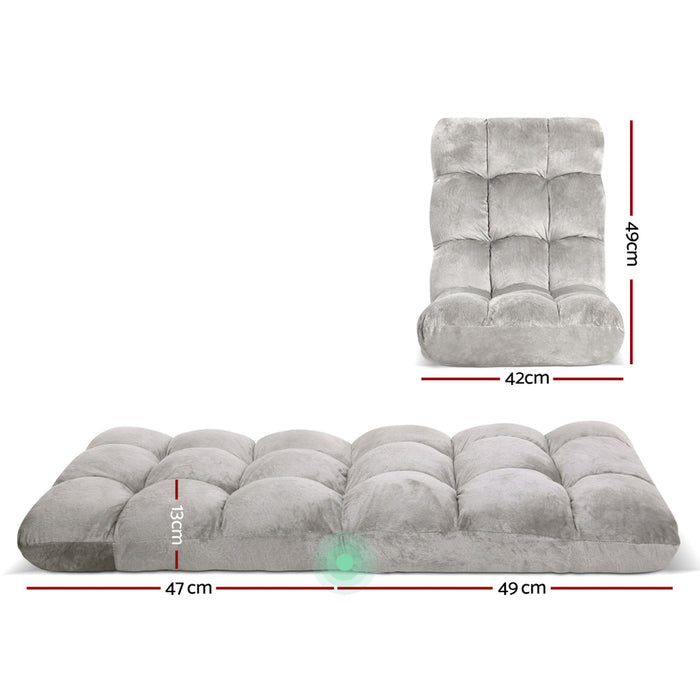 Nora 14 Position Adjustable Folding Floor Lounge Sofa Bed | Suede Floor Bed in Grey