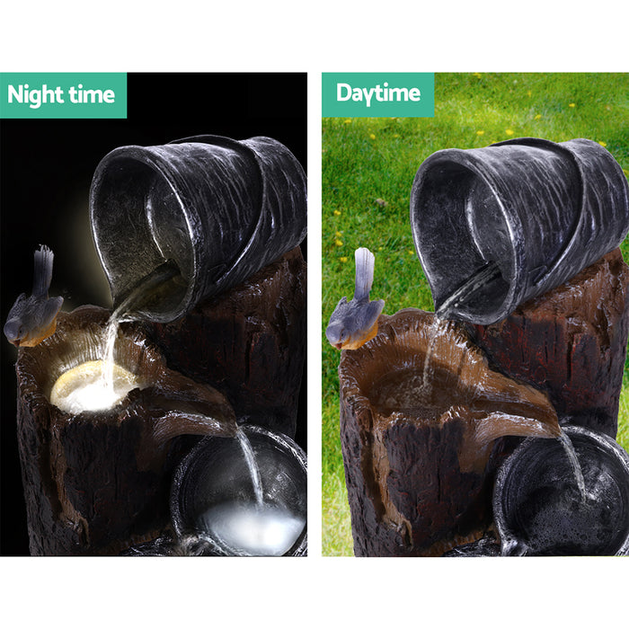 Natura Bucket Cascading 3 Tier Solar Powered Water Fountain and Birdbath