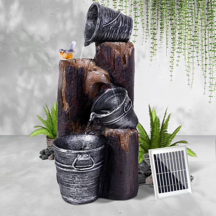 Natura Bucket Cascading 3 Tier Solar Powered Water Fountain and Birdbath