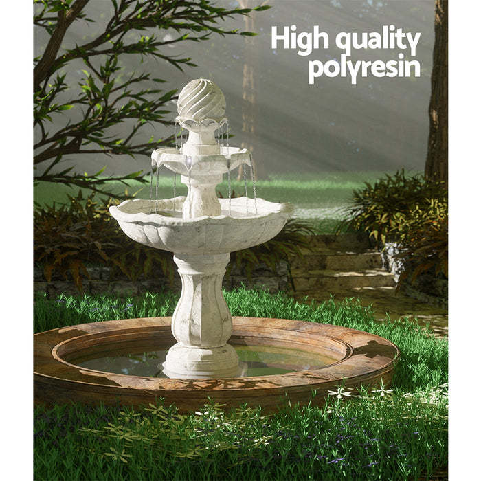 Natura Classic 3 Tier Solar Powered Water Fountain in Ivory and Birdbath