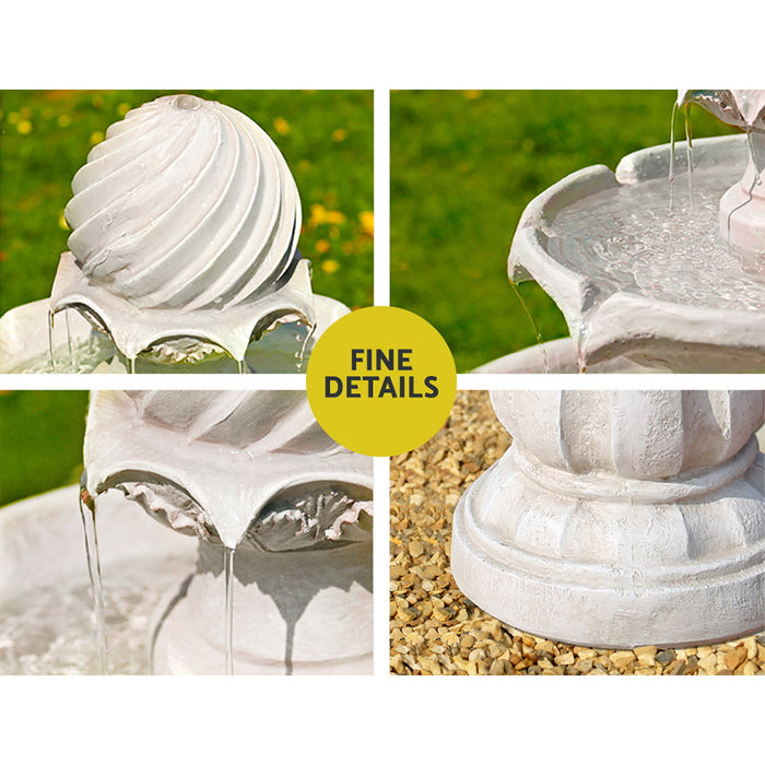 Natura Classic 3 Tier Solar Powered Water Fountain in Ivory and Birdbath