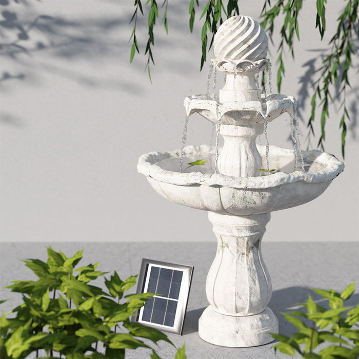 Natura Classic 3 Tier Solar Powered Water Fountain in Ivory and Birdbath