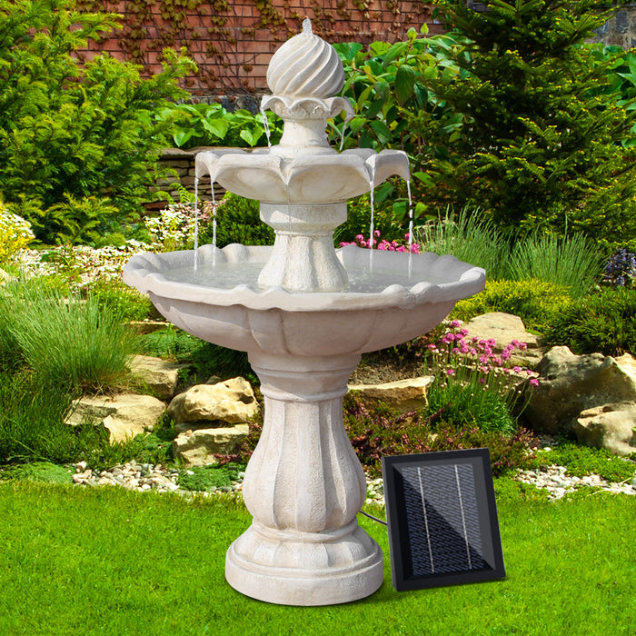 Natura Classic 3 Tier Solar Powered Water Fountain in Ivory and Birdbath