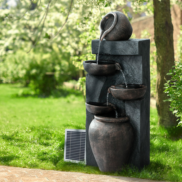 Natura Ampura Cascading 5 Tier Solar Powered Water Fountain and Birdbath