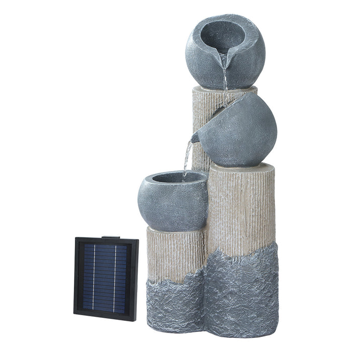 Natura Pot Pillars Cascading 3 Tier Solar Powered Water Fountain and Birdbath