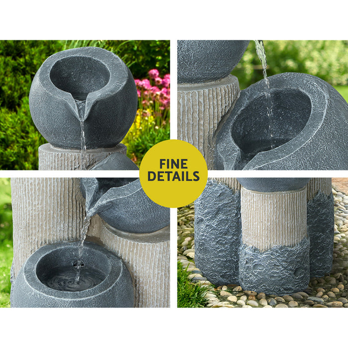 Natura Pot Pillars Cascading 3 Tier Solar Powered Water Fountain and Birdbath