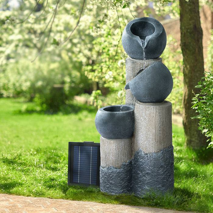 Natura Pot Pillars Cascading 3 Tier Solar Powered Water Fountain and Birdbath