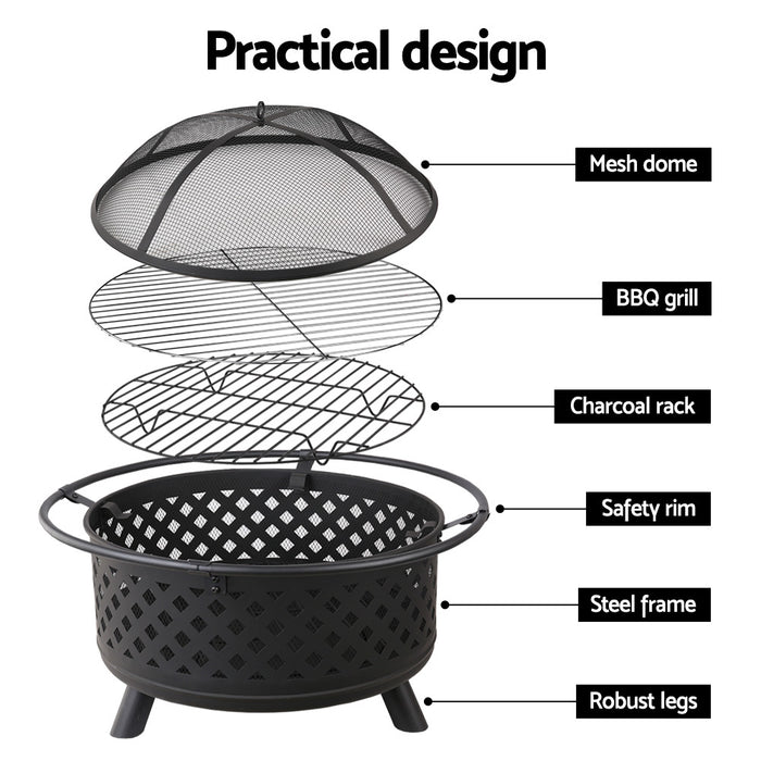 Sparkz 2 in 1 Fire Pit and Charcoal 30 Inch BBQ Grill | Outdoor Heated Fire