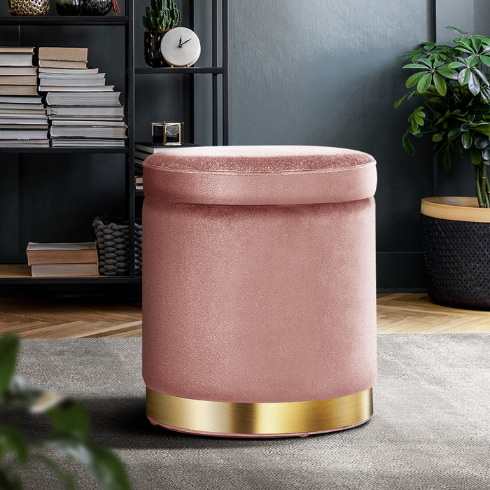 Izmir 40cm Pink Plush Ottoman with Storage | Padded Seat Velvety Pouf Foot Stool