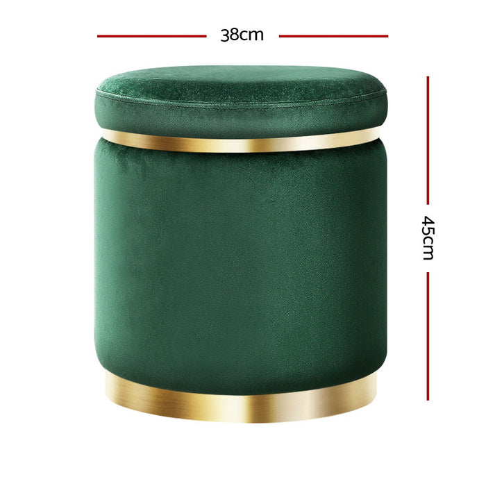 Izmir 40cm Green Plush Ottoman | Padded Seat Velvety Pouf Foot Stool