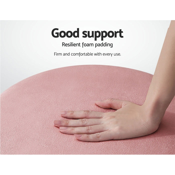 Izmir 40cm Pink Plush Ottoman | Padded Seat Velvety Pouf Foot Stool