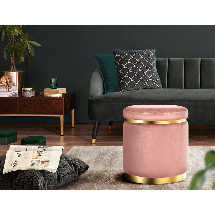 Izmir 40cm Pink Plush Ottoman | Padded Seat Velvety Pouf Foot Stool