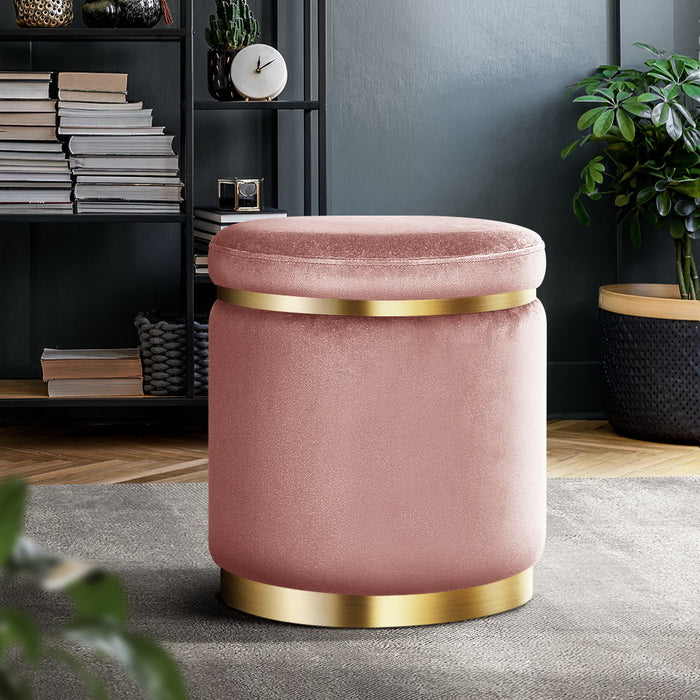 Izmir 40cm Pink Plush Ottoman | Padded Seat Velvety Pouf Foot Stool