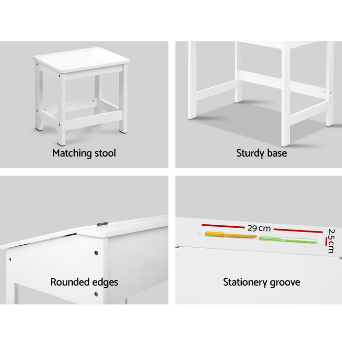 Funzee Kids White Table and Chair Drawing Set | Kids Storage Drawing Desk and Seat