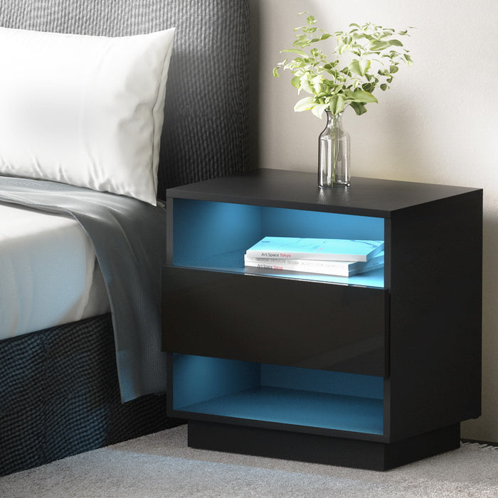 Lumenzi RGB LED Bedside Tables Side | High Gloss Black Nightstand