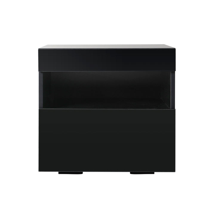 Artiss Bedside Tables Drawers Side Table RGB LED High Gloss Nightstand Black