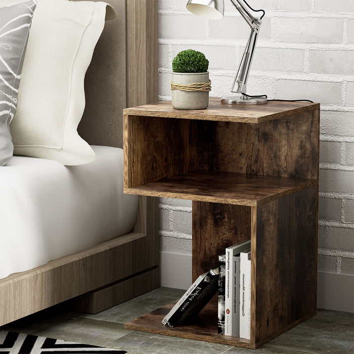 Cubisto 2 Shelf Bedside Table | Modern Nightstand Side End Lamp Table