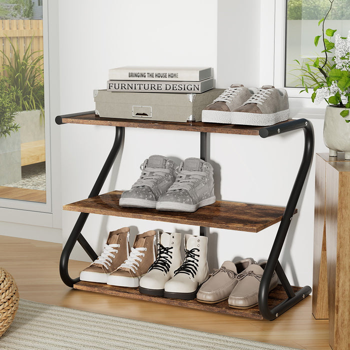 Azarro Shoe Rack Storage Unit  | Black Shelves Organiser 3 Tiers Shoe Stand