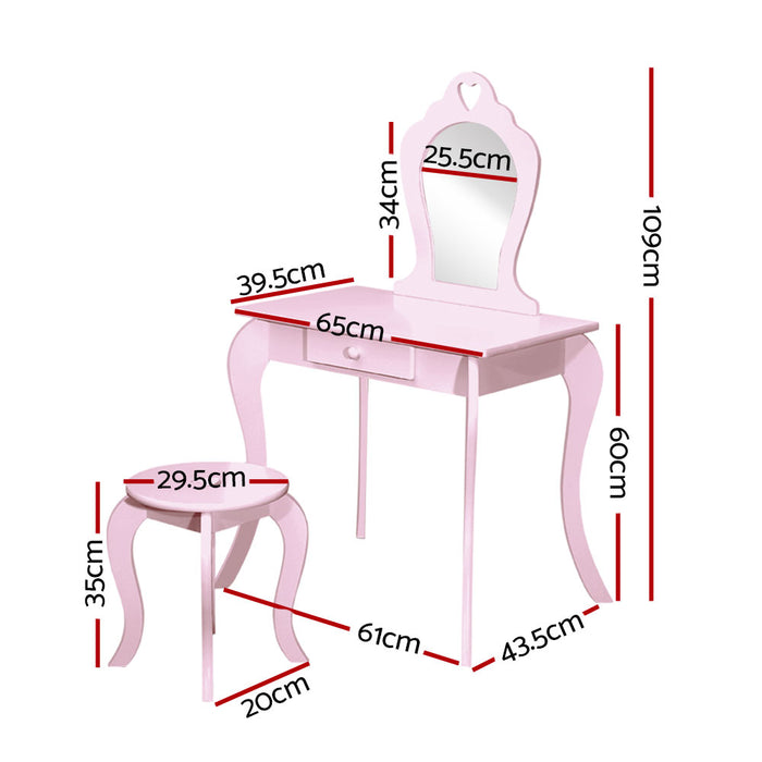 Amore Kids Vanity Dressing Table Stool Set in Pink | Mirror Princess Children Makeup