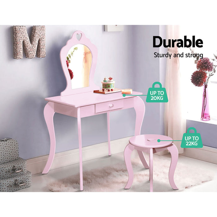 Amore Kids Vanity Dressing Table Stool Set in Pink | Mirror Princess Children Makeup