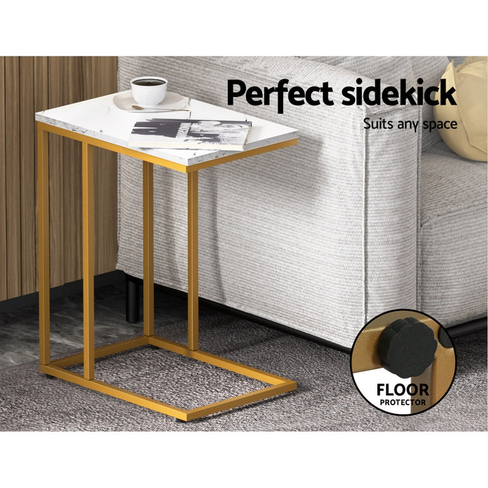 Marco Marble Finish Metal Coffee Side Table | Sleek Laptop Desk | Bedside Sofa End Table